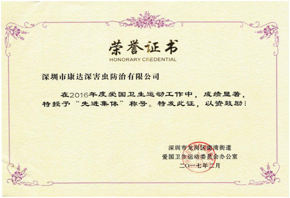2016年度先进集体荣誉证书